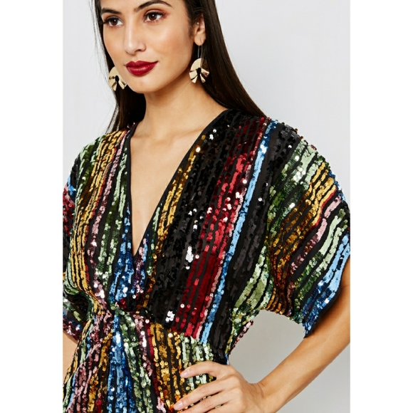 mango rainbow sequin dress